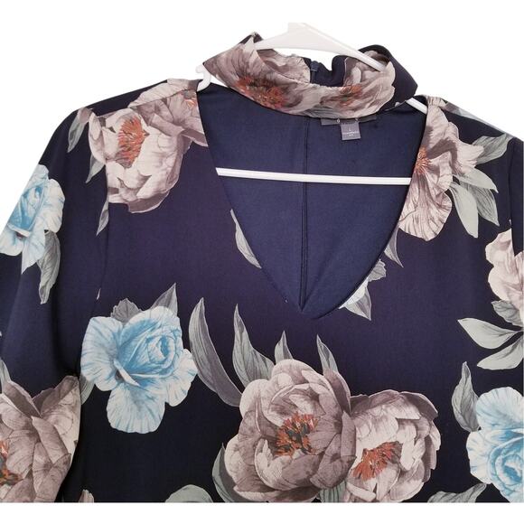 Byer California Multicolor Mini Floral Dress Long Sleeve Key Hole V-Neck Size L - Picture 2 of 6